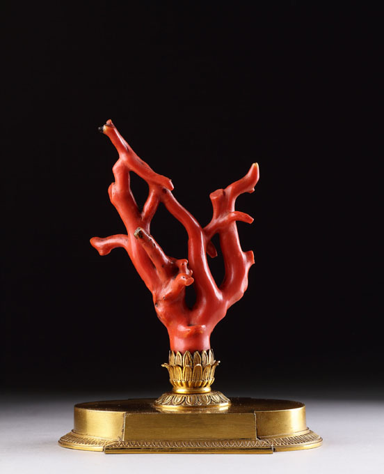 French ‘Cabinet du Curiosities’ Fine Gilded Ormolu Mounted Sicilian Red Coral Branch